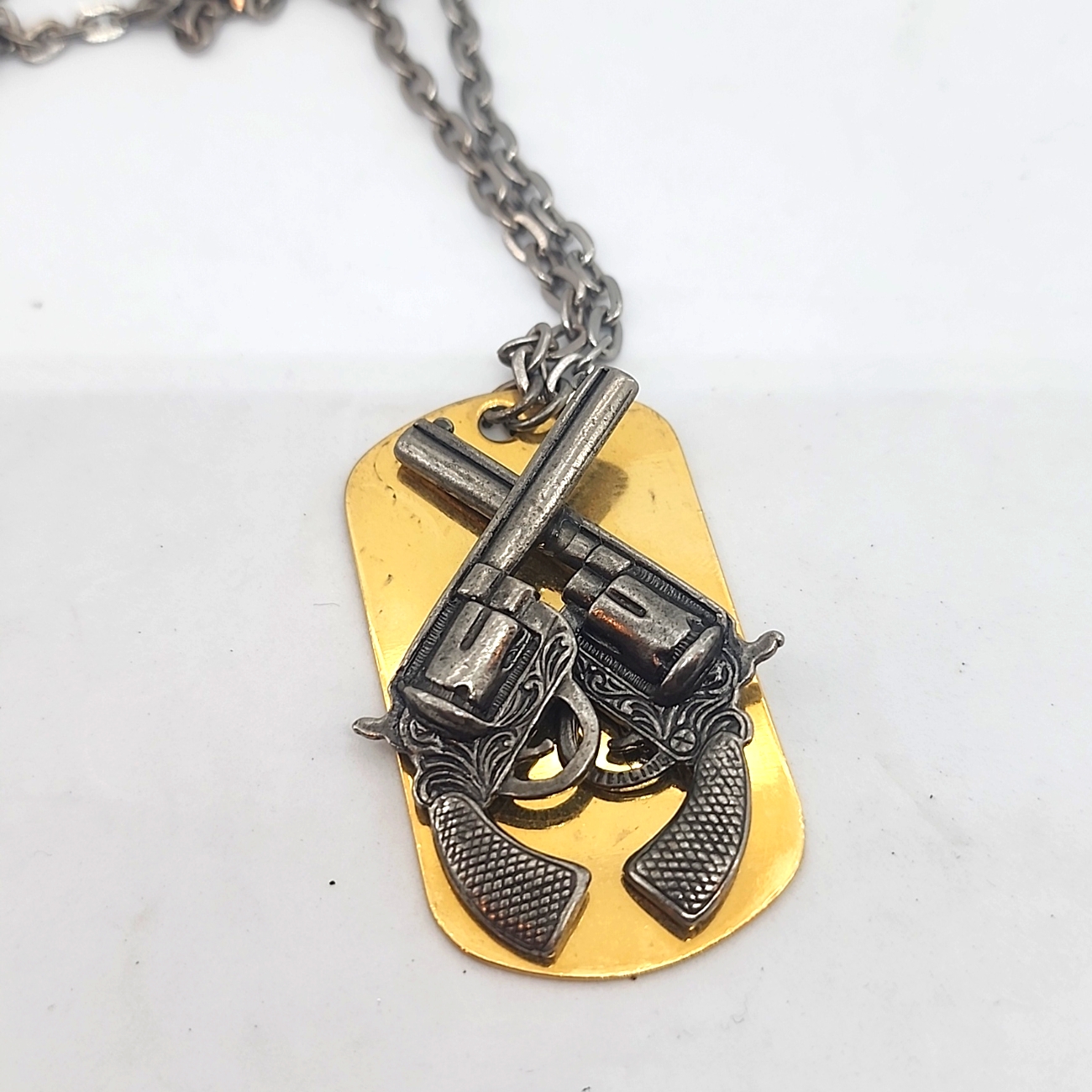 Gold Silver Double Guns Dog Tag